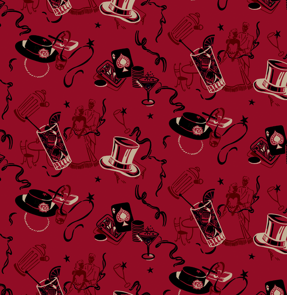 It's the Roaring 20's Magic, Cocktails and Cards Red Wallcovering | DW Bespoke Studios