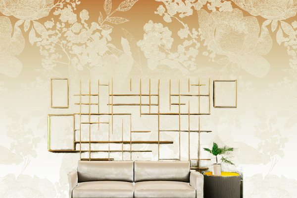 The Calm - Subtle Tone on Tone Floral Mural - Golden Wallcovering | DW Bespoke Studios