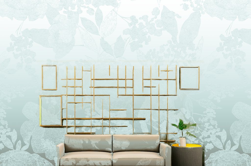 The Calm - Subtle Tone on Tone Floral Mural - Aqua Mint