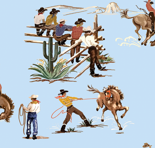 The Original Yeeha 1950's Cowboy - Light Blue Wallcovering | DW Bespoke Studios