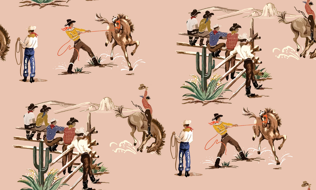 The Original Yeeha 1950's Cowboy Wallpaper -Blush Pink