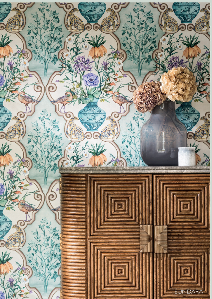 Sundara Ogee Damask Aqua Violet | Osborne & Little Europe