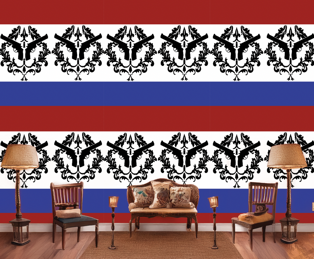 Patriotic Gun Acanthus Leaf Horizontal Stripe Mural Wallcovering | DW Bespoke Studios