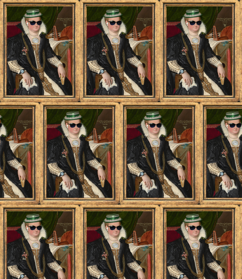 Royal Lady Frames Gold Mural Half Drop Wallcovering | DW Bespoke Studios