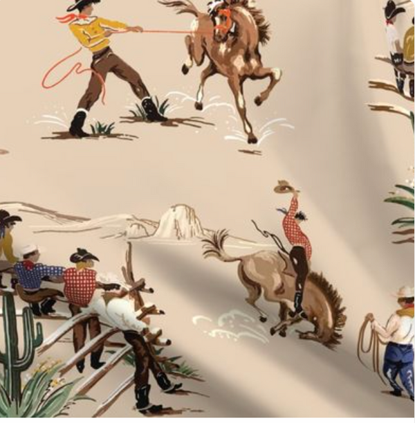 The Original Yeeha 1950's Cowboy Organic Cotton Sateen Fabric - Cream Mid-Century Modern | Architectural Wallcoverings