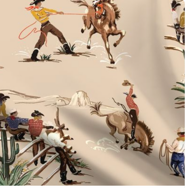 The Original Yeeha 1950's Cowboy Organic Cotton Sateen Fabric - Cream