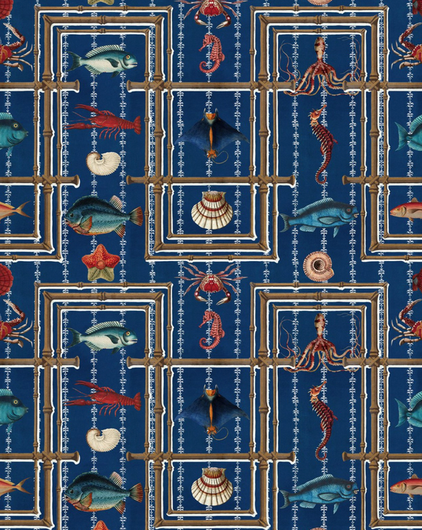 Underwater Life - White, Red, Turquoise, Indigo Wallcovering | Mind the Gap