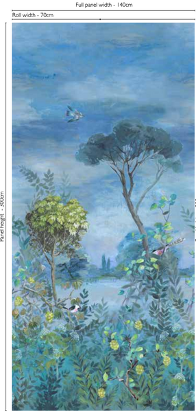 Giardino Segreto Watercolor Scene 1 Panel 1 Multi Blue 1 Wallpaper | Designer's Guild Europe