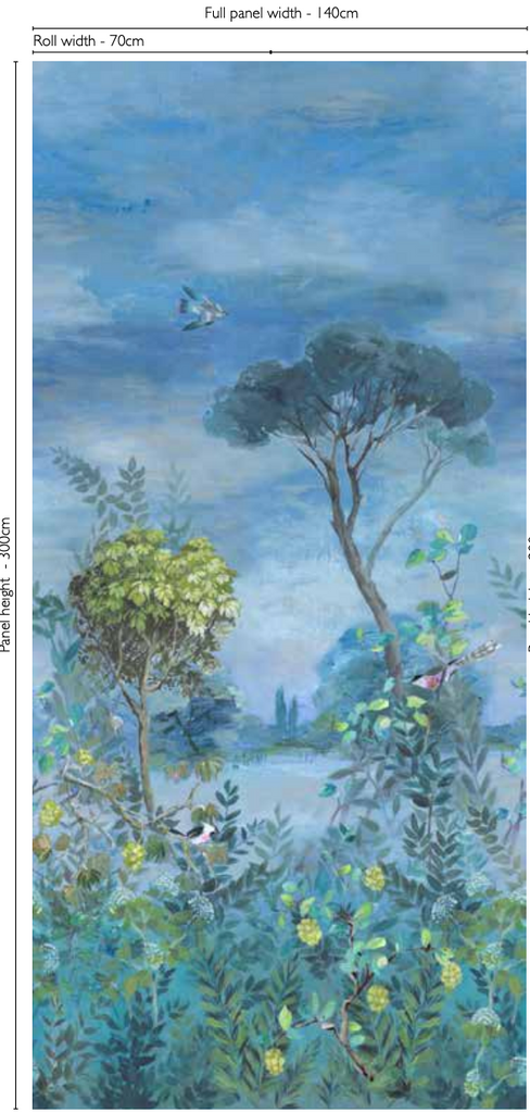 Giardino Segreto Watercolor Scene 1 Panel 1 Multi Blue 1 Wallpaper | Designer's Guild Europe