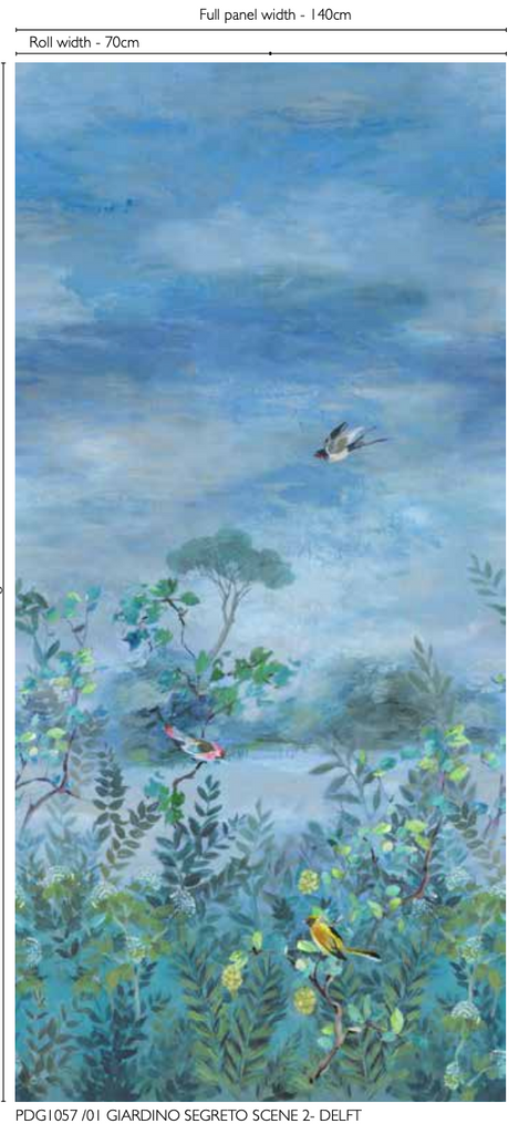 Giardino Segreto Watercolor Scene 2 Panel  Multi Blue 2 Wallpaper | Designer's Guild Europe