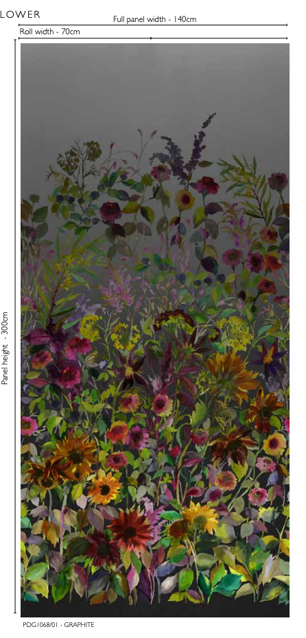Indian Sunflower Botanical Panel 1 Graphite Wallpaper | Designers Guild Europe