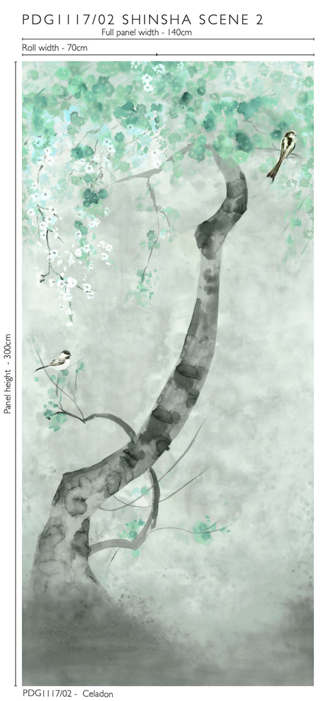 Shinsha Scene 2 Panel 02 Celadon Wallpaper | Designers Guild Europe