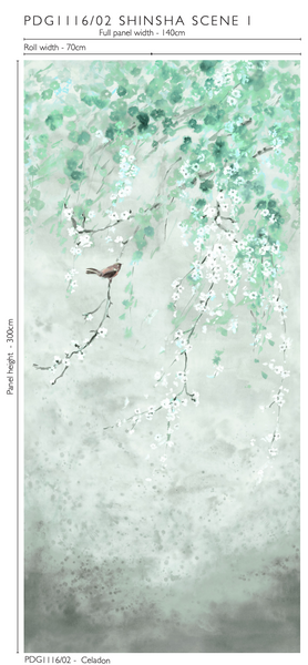 Shinsha Scene 1 Panel 02 Celadon Wallpaper | Designers Guild Europe