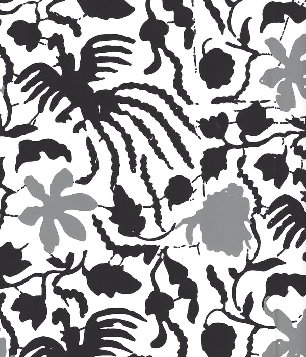 Seya Black Gray on White Screen Printed - White Wallcovering | China Seas
