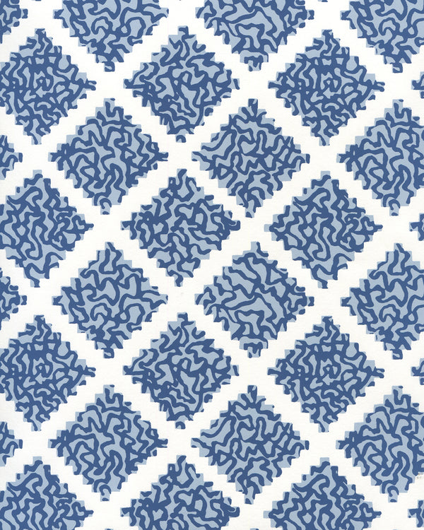 Shanghai Navy Windsor Screen Printed - White Wallcovering | China Seas