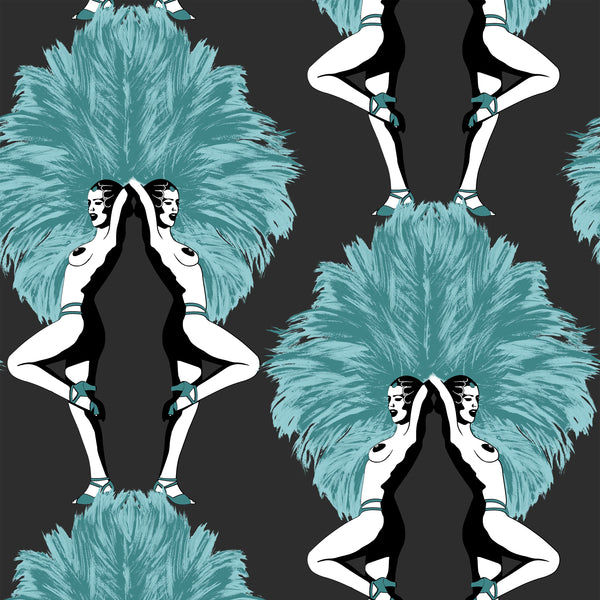 Showgirls Metallic Teal & Black Wallcovering | Graduate Collection