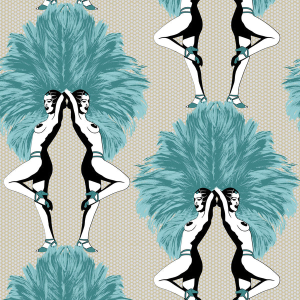 Showgirls Metallic Teal & Cream Wallcovering | Graduate Collection