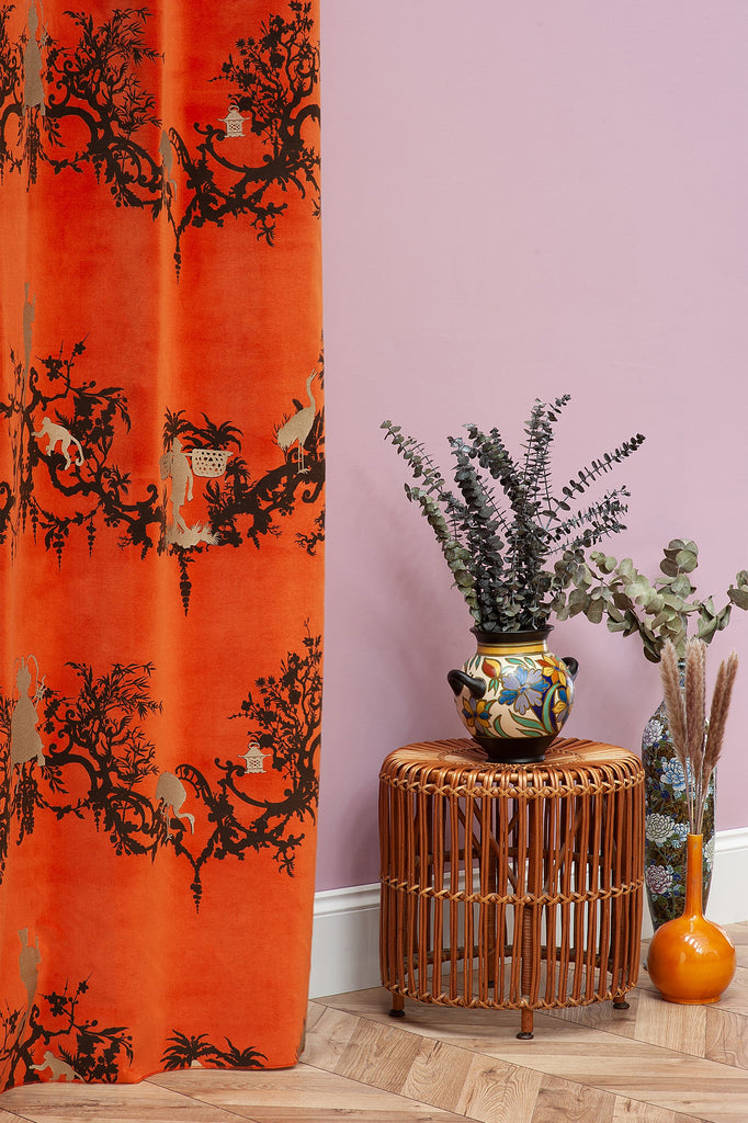 Shuiping de Pillement Velvet Black & Pale Gold on Orange