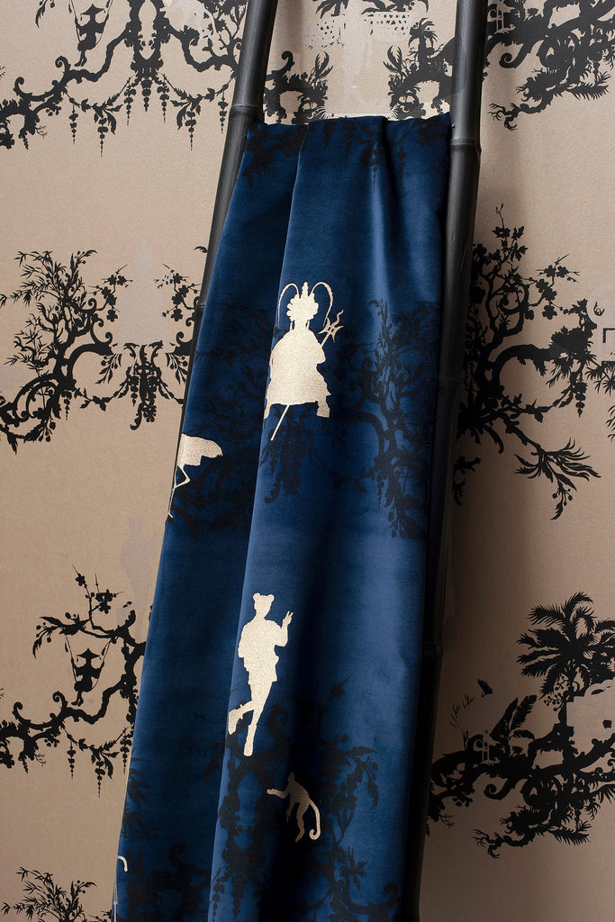 Shuiping de Pillement Velvet Black & Pale Gold on Navy