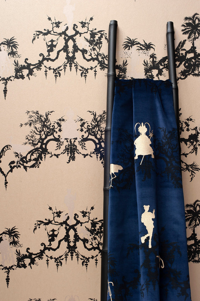 Shuiping de Pillement Velvet Black & Pale Gold on Navy