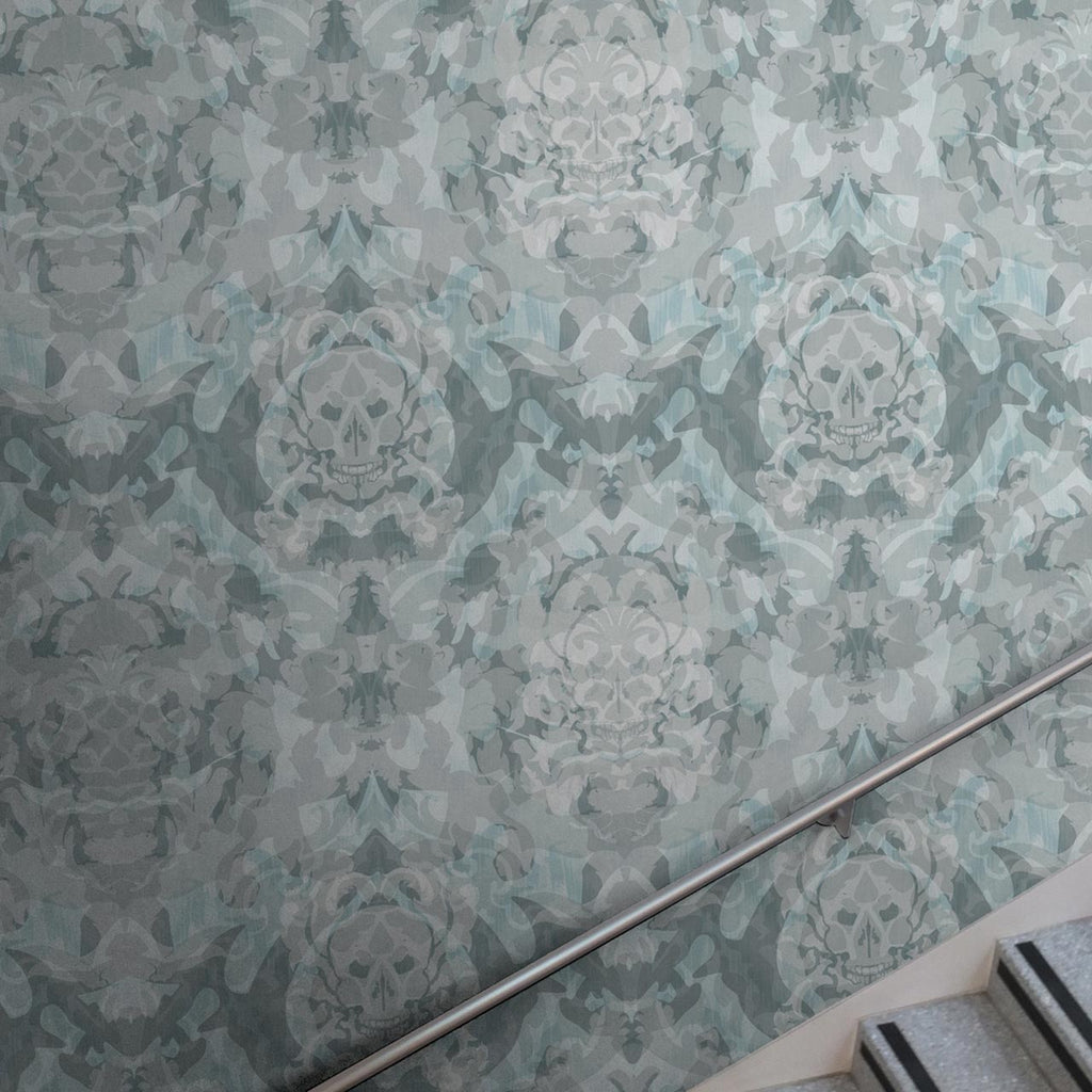 Skull Damask Superwide Pale Blue