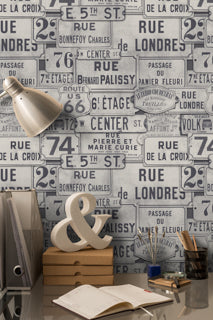 Street Signs Neutral - Black, White, Grey Wallcovering | Mind the Gap