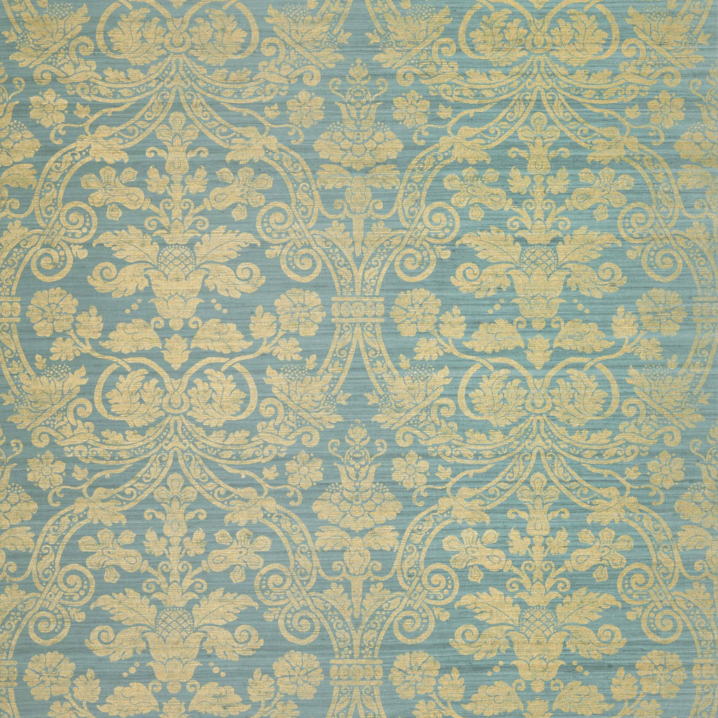 Curtis Silk Damask, Blue on Metallic Gold