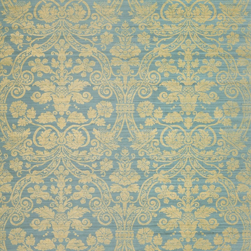 Curtis Silk Damask, Blue on Metallic Gold