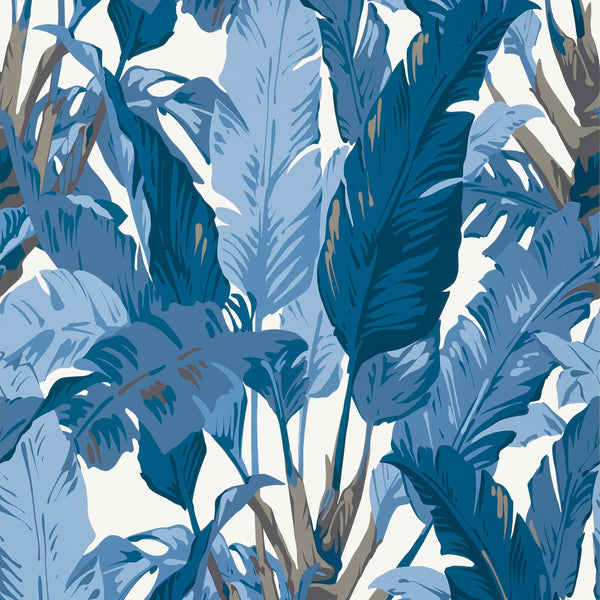Travelers Palm, Navy and White Wallcoverings | Thibaut