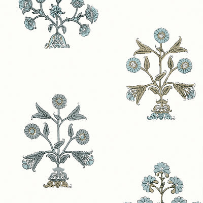 Indian Flower Spa Blue - Spa Blue Wallcovering | Thibaut