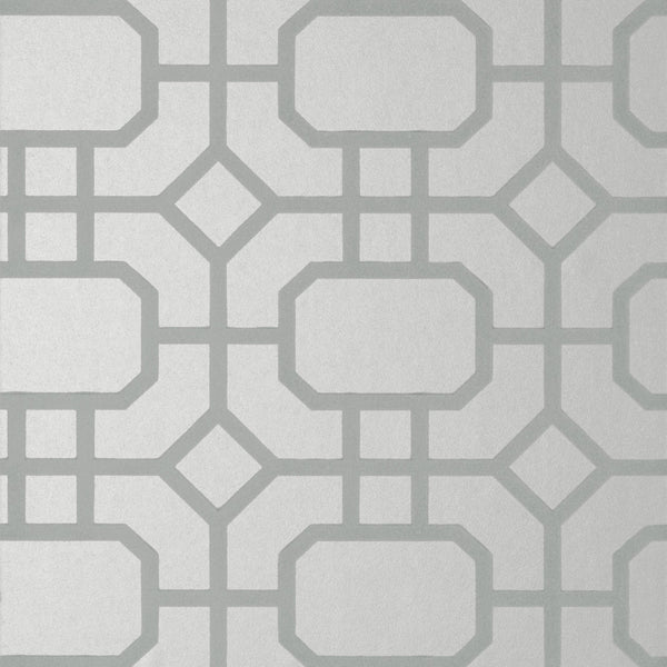 Portier Flock, Grey on Silver Wallcoverings | Thibaut