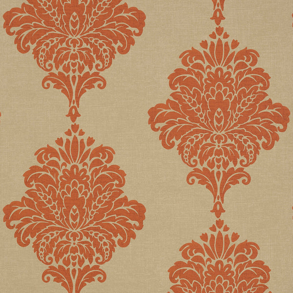 Arturo Damask, Orange Wallcoverings | Thibaut