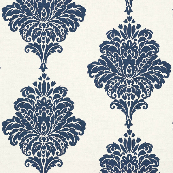 Arturo Damask, Navy Wallcoverings | Thibaut