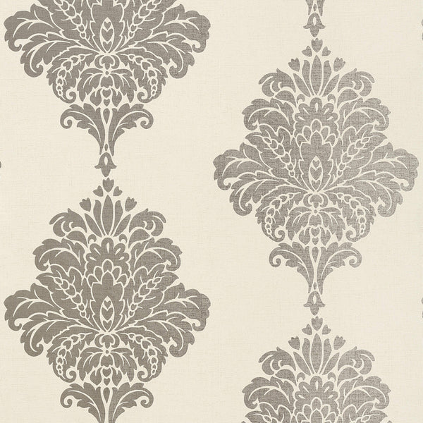 Arturo Damask, Metallic Silver Wallcoverings | Thibaut