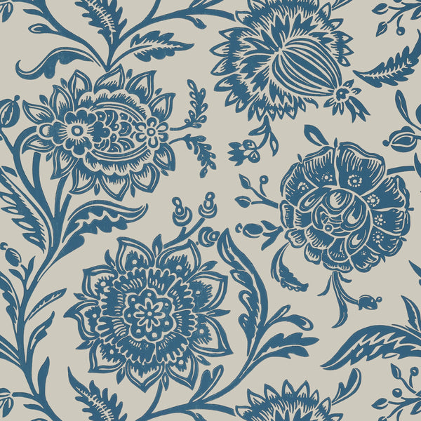 Rivera, Blue on Flax Wallcoverings | Thibaut