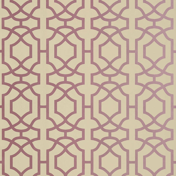 Alston Trellis, Metallic Plum on Beige Wallcoverings | Thibaut