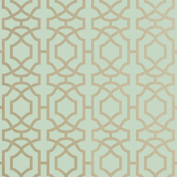 Alston Trellis, Metallic Gold on Seaglass Wallcoverings | Thibaut