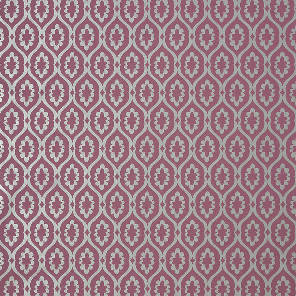 Lucas, Plum on Metallic Silver Wallcoverings | Thibaut