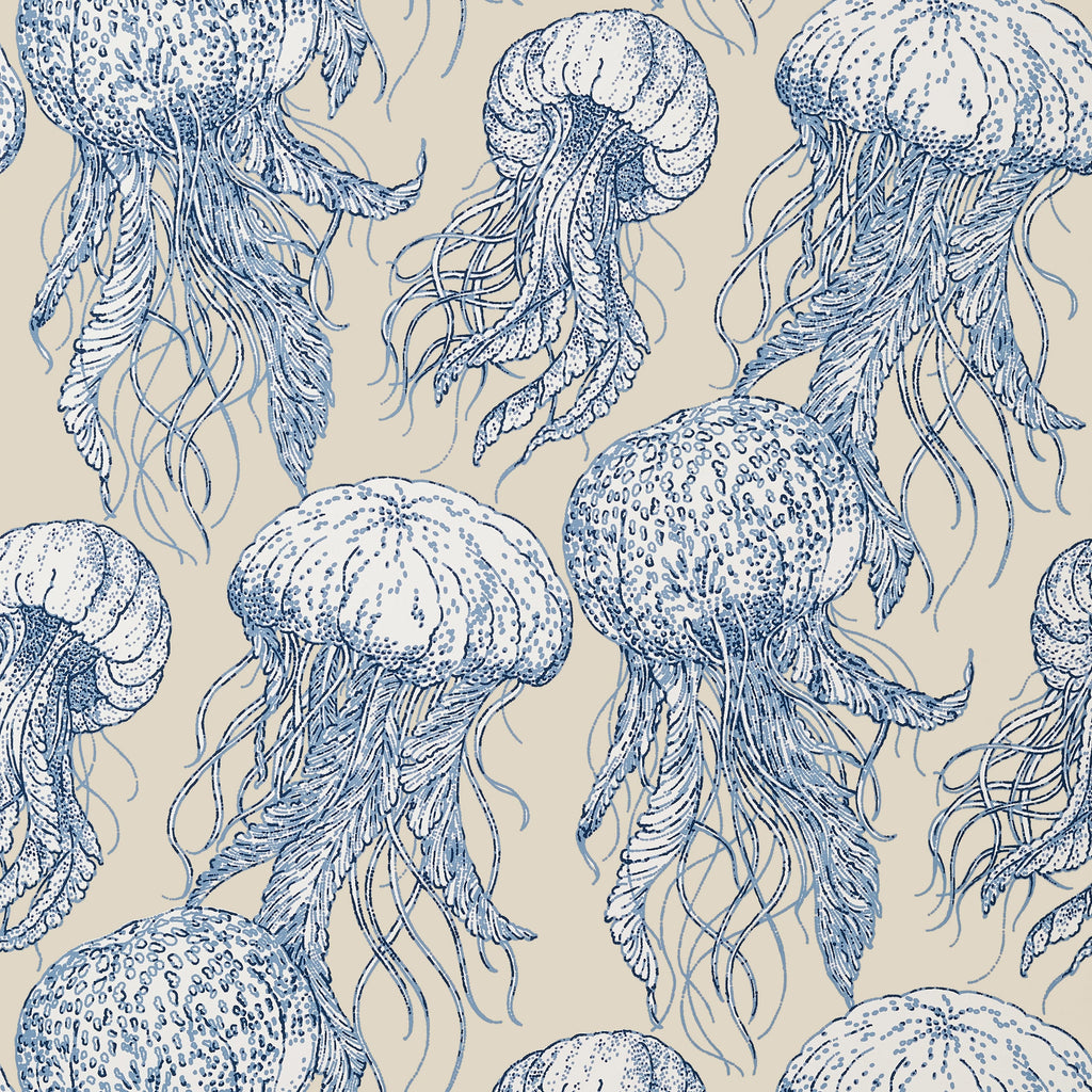 Jelly Fish Bloom, Blue and Beige