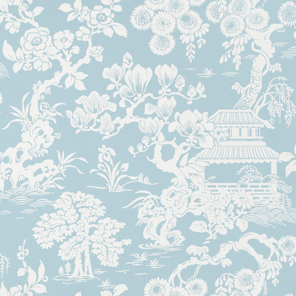 Japanese Garden Spa Blue - Spa Blue Wallcovering | Thibaut