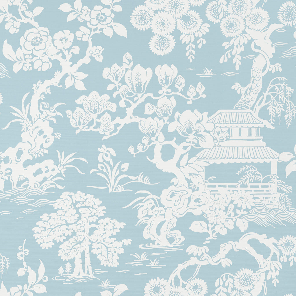 Japanese Garden Spa Blue - Spa Blue Wallcovering | Thibaut