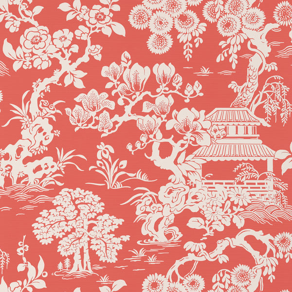 Japanese Garden Coral - Coral Wallcovering | Thibaut