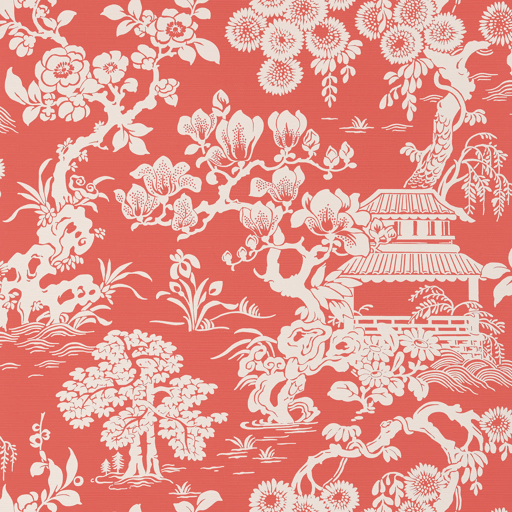 Japanese Garden Coral - Coral Wallcovering | Thibaut