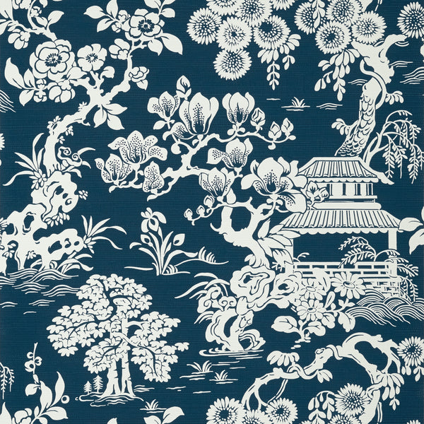 Japanese Garden Navy - Navy Wallcovering | Thibaut