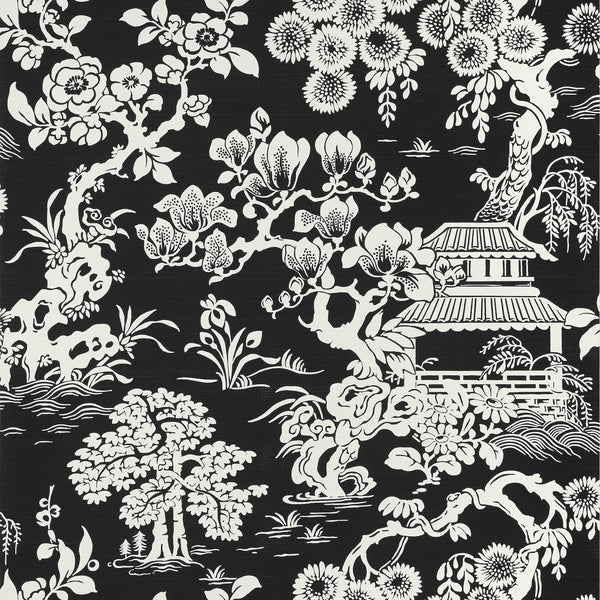 Japanese Garden Black - Black Wallcovering | Thibaut