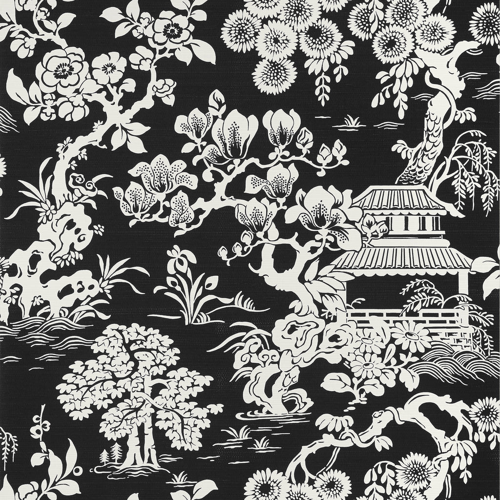 Japanese Garden Black - Black Wallcovering | Thibaut