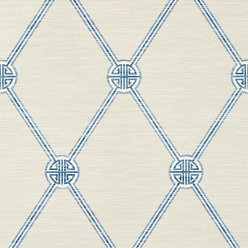Turnberry Trellis Beige and Blue - Ivory Wallcovering | Thibaut