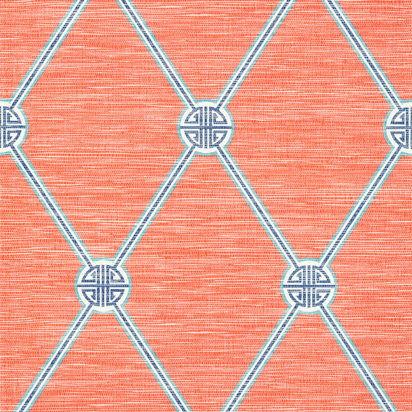 Turnberry Trellis Coral - Coral Natural Wallcovering | Thibaut