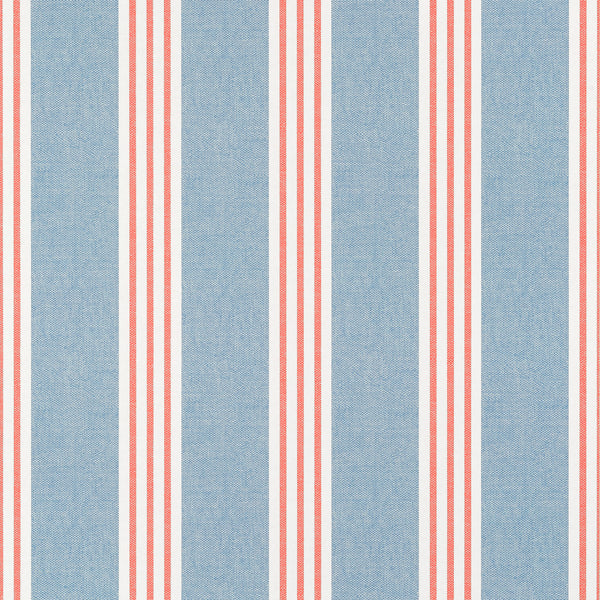 Canvas Stripe Blue and Coral - Blue and Coral Wallcovering | Thibaut