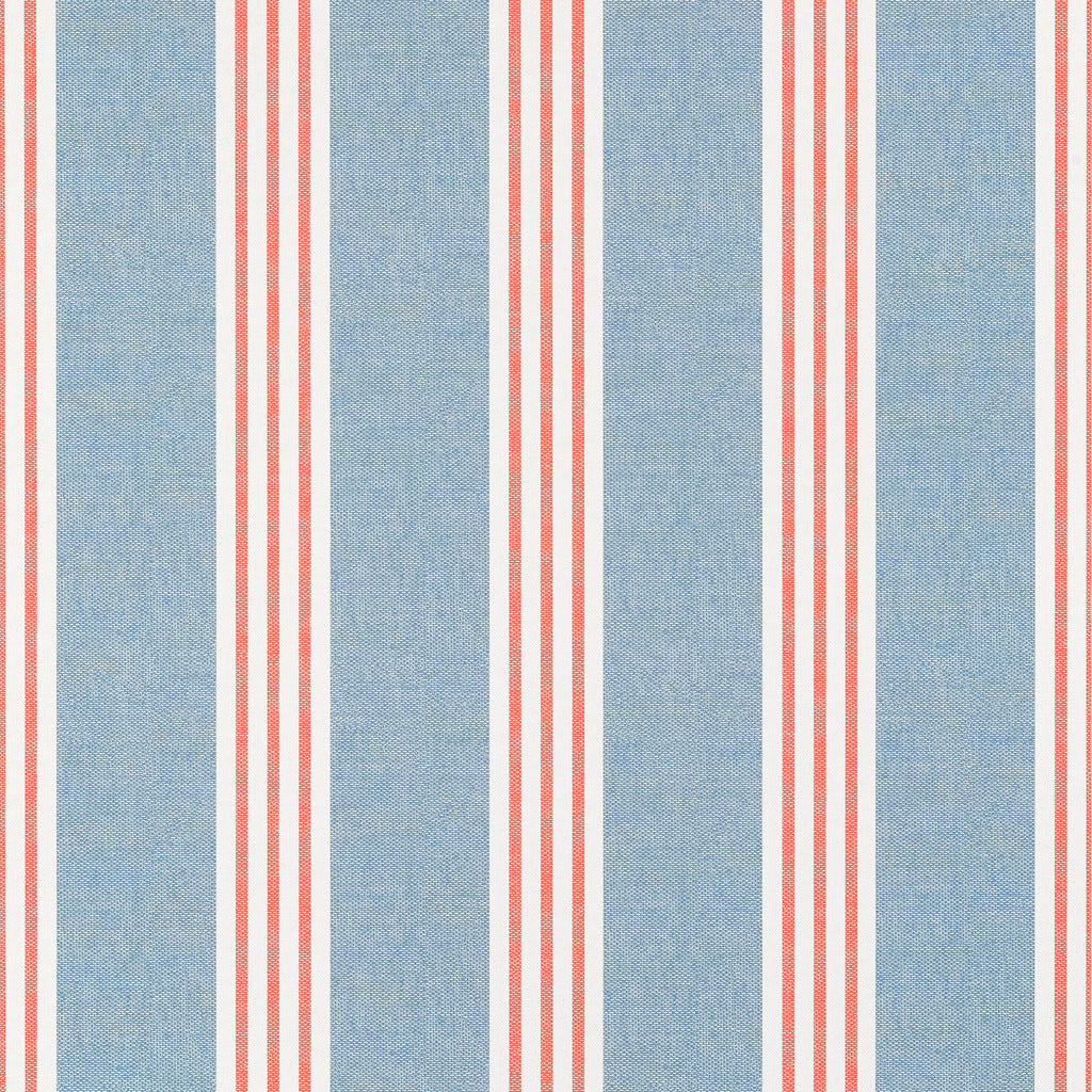 Canvas Stripe Blue and Coral - Blue and Coral Wallcovering | Thibaut